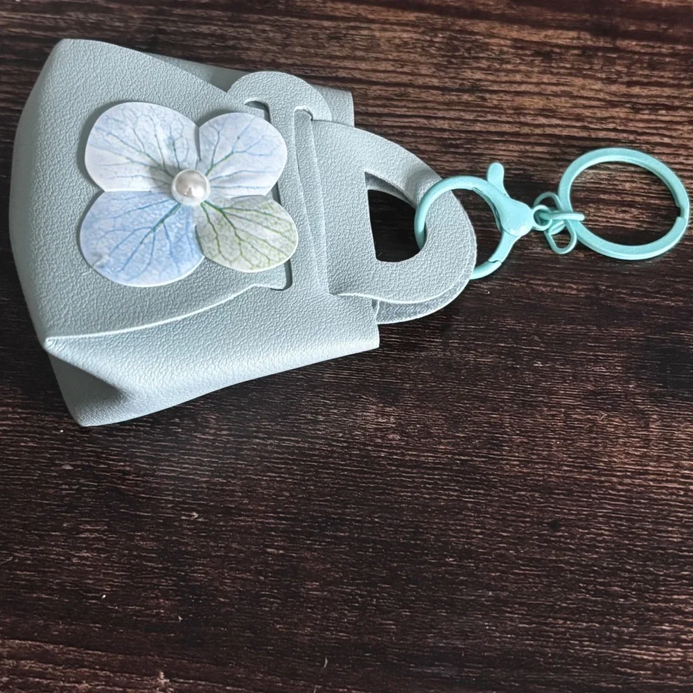 Green Blue Mini Handbag Keychain with Floral Pearl Detail Pouch Accessory